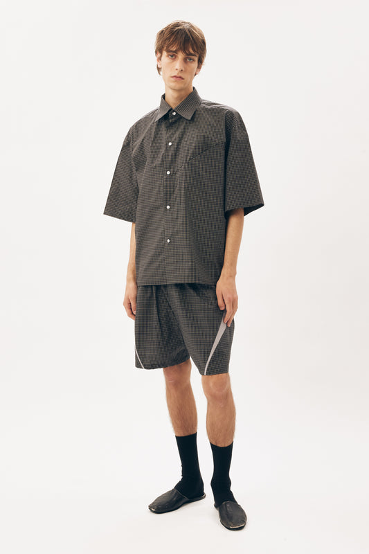 Short-Sleeve Shirt Slashed [Black Check]